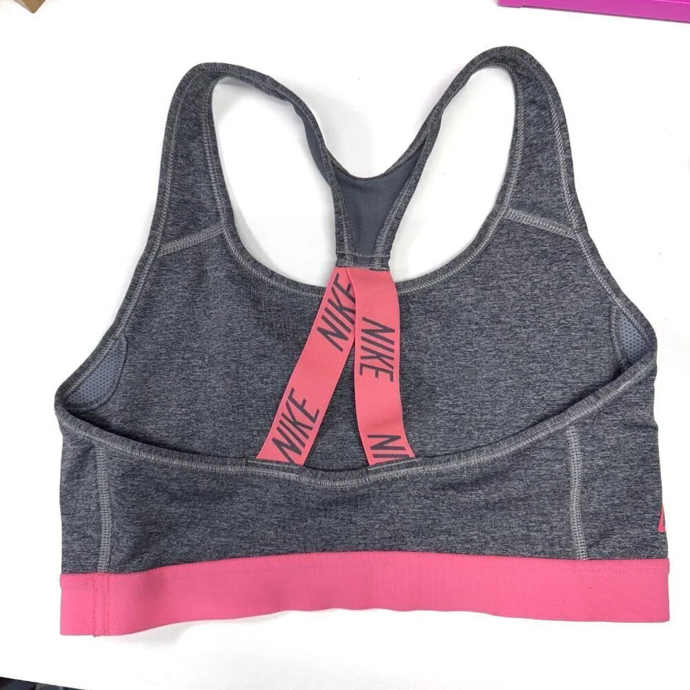 NIKE Dri-Fit Sports Bra Size Medium Heather Gray and Pink, Cross Back